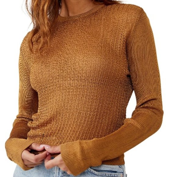 NWT Free People H2O Crew Pullover in Tiger Eye - size XS - Picture 2 of 11